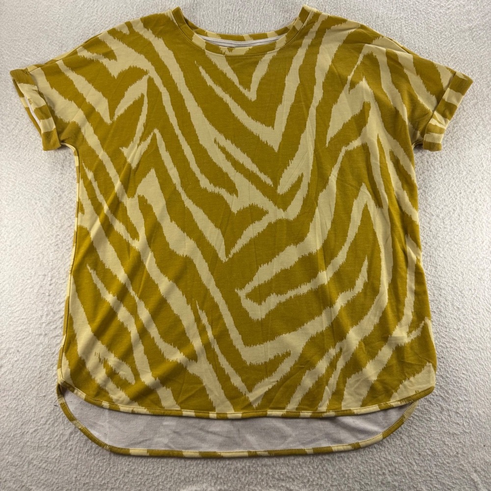 Wonderly Studio Zebra Print Top Women L Yellow Cuffed High-Low Striped Boho Chic